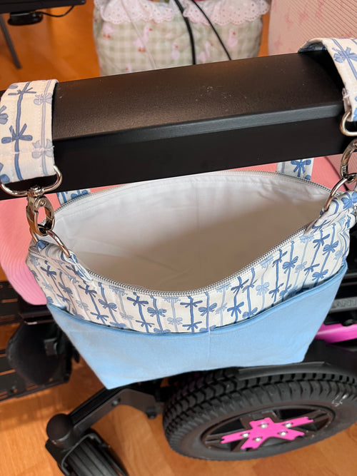 Baby Blue Bow Power Chair Armrest Bag | READY TO SHIP
