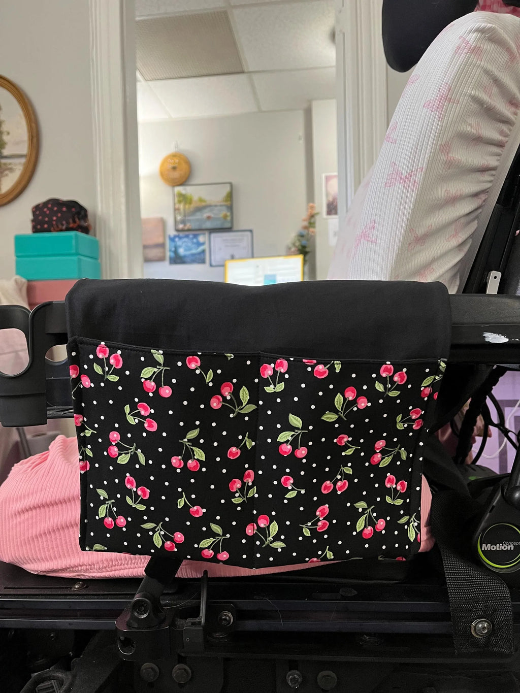 Black Cherries Power Chair Arm Rest Bag