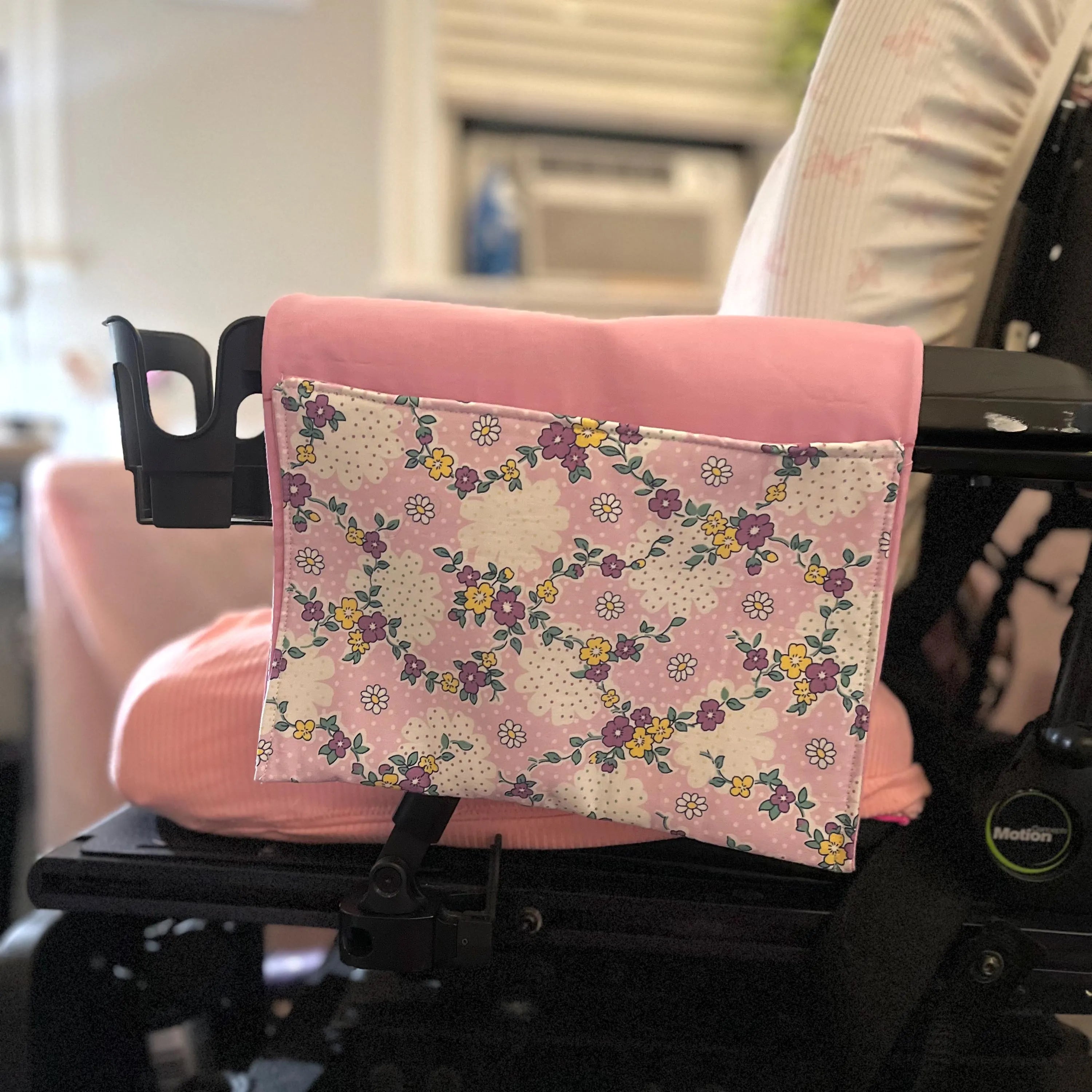 Lilac Floral Power Chair Arm Rest Bag