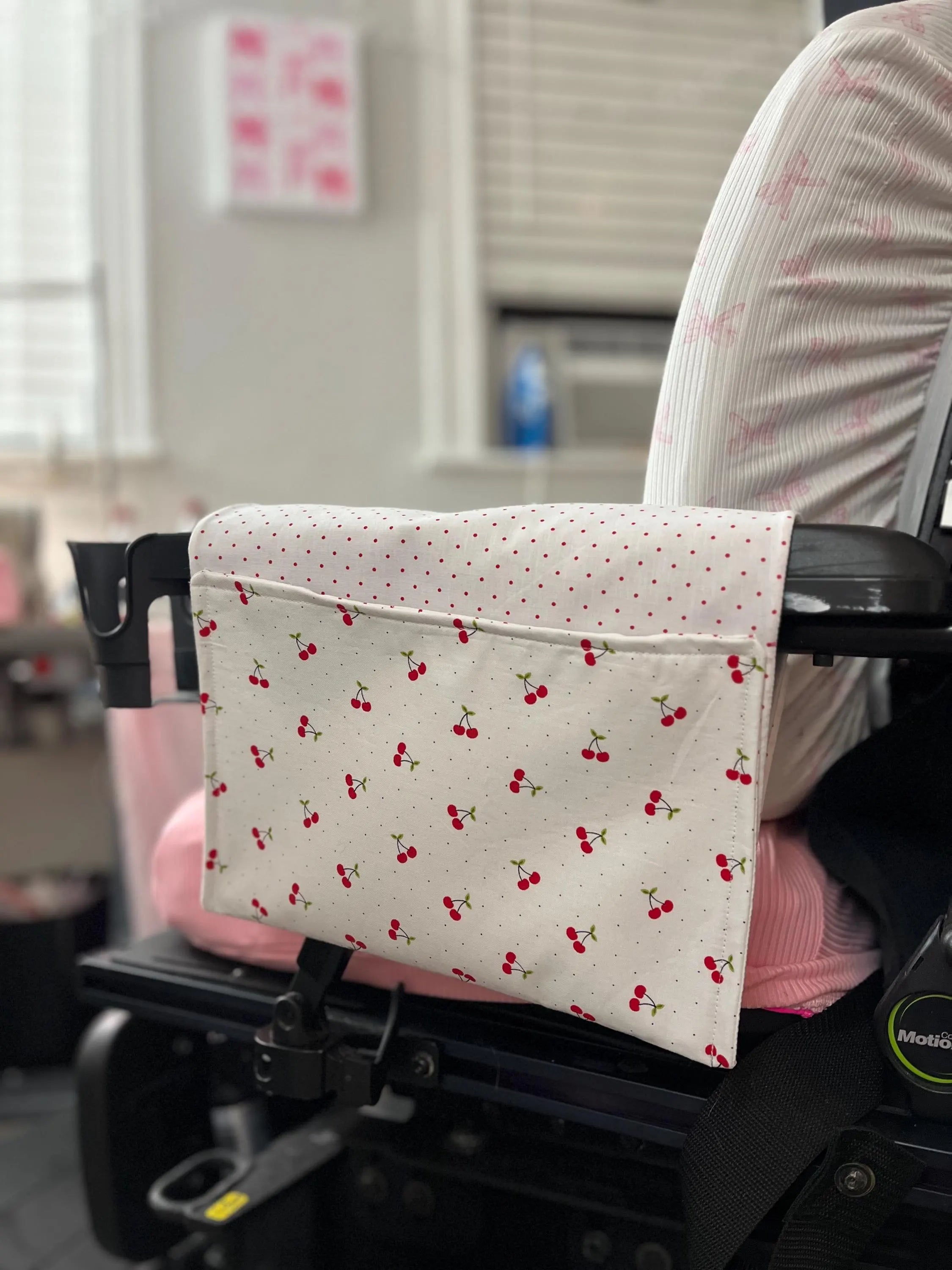 Red Cherry Polka Dot Power Chair Arm Rest Bag