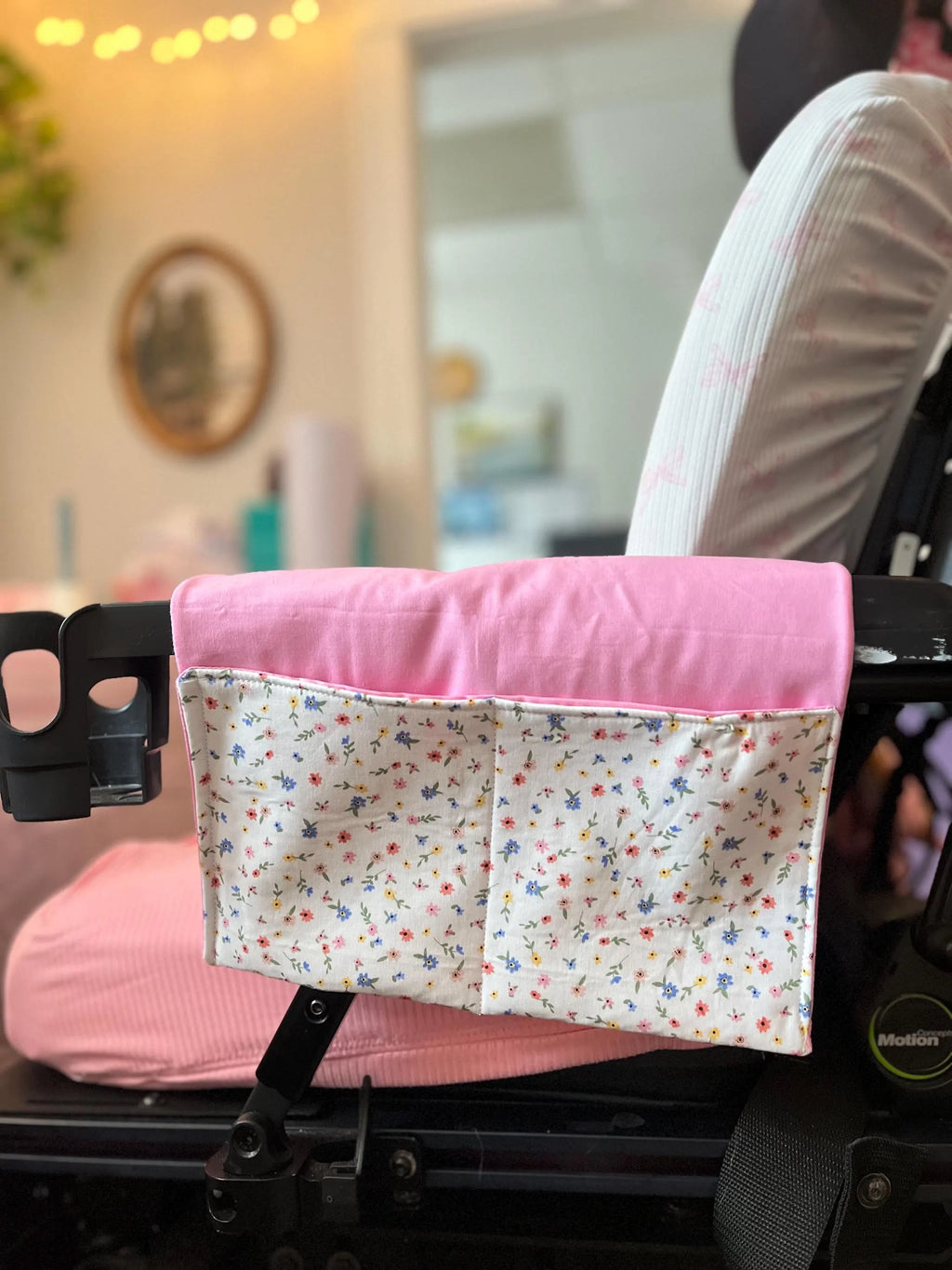 Pink Multi Floral Power Chair Arm Rest Bag